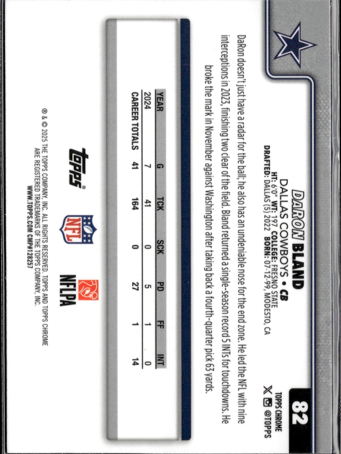 2025 Topps Chrome #82 DaRon Bland