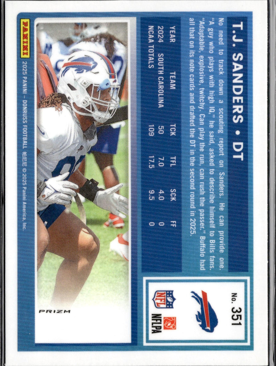 2025 Donruss #351 T.J. Sanders Optic Rated Rookies Preview Red Pandora