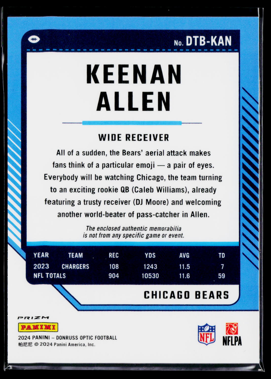 2024 Donruss Optic #DTB-KAN Keenan Allen Donruss Threads Blue Hyper