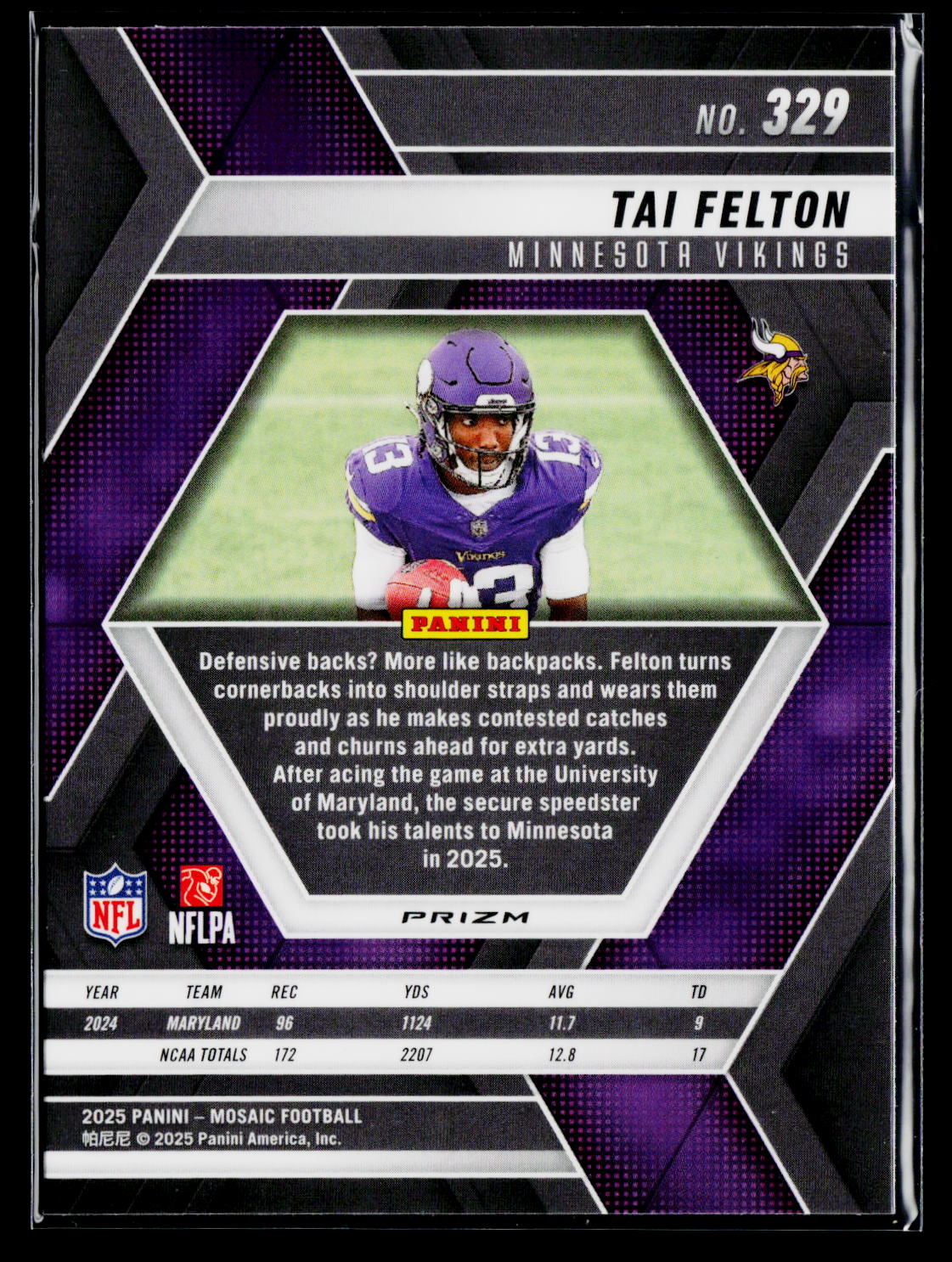 2025 Panini Mosaic #329 Tai Felton Mosaic Red and White Stripe