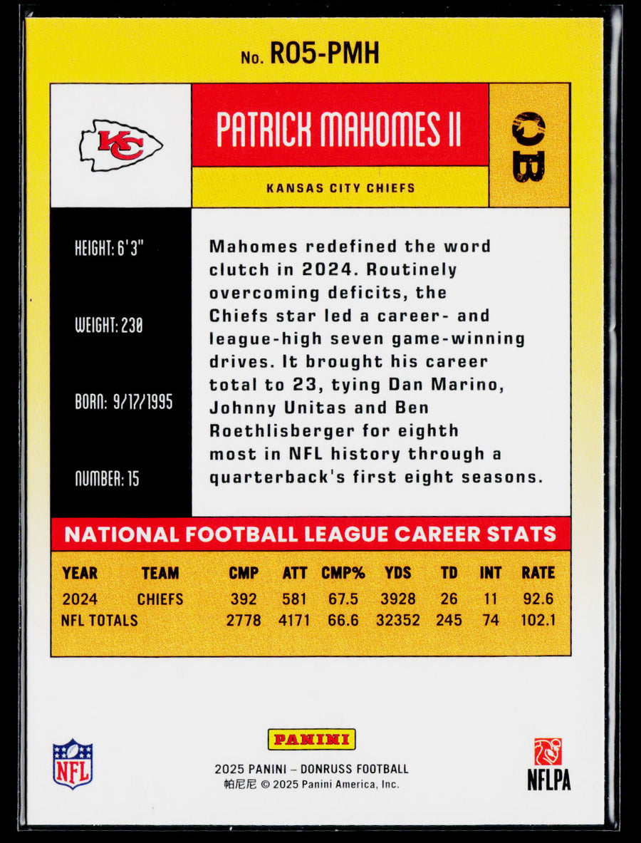 2025 Donruss #R05-PMH Patrick Mahomes II Retro 2005