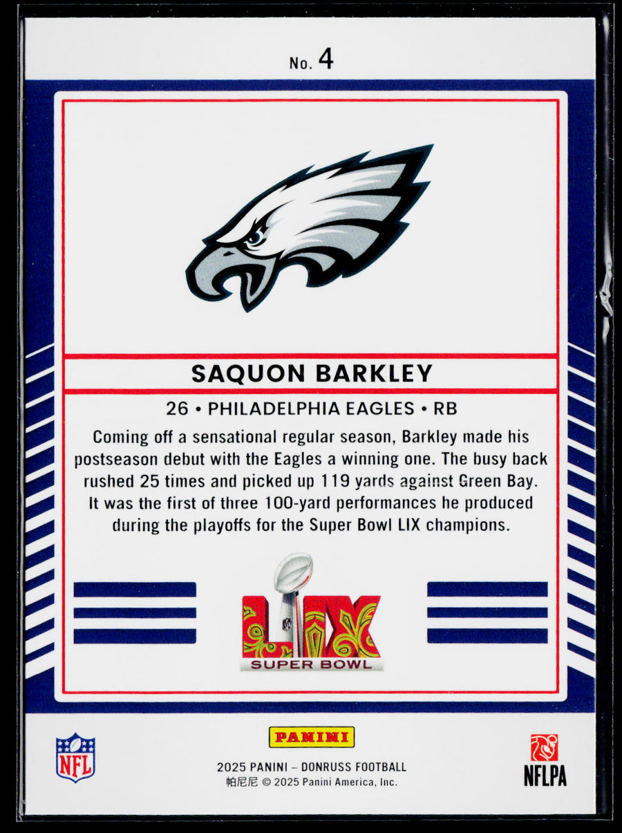 2025 Donruss #4 Saquon Barkley Road to the Super Bowl Wild Card