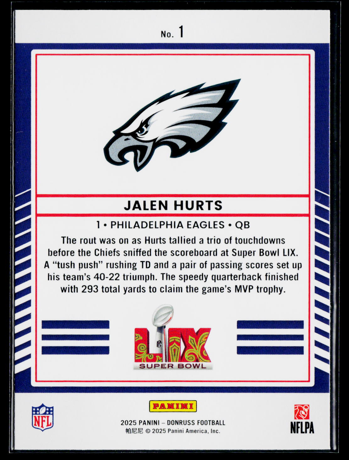 2025 Donruss #1 Jalen Hurts Road to the Super Bowl Championship