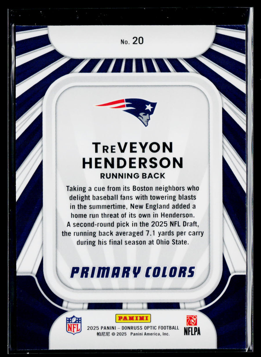 2025 Donruss Optic #20 TreVeyon Henderson Rookie Primary Colors