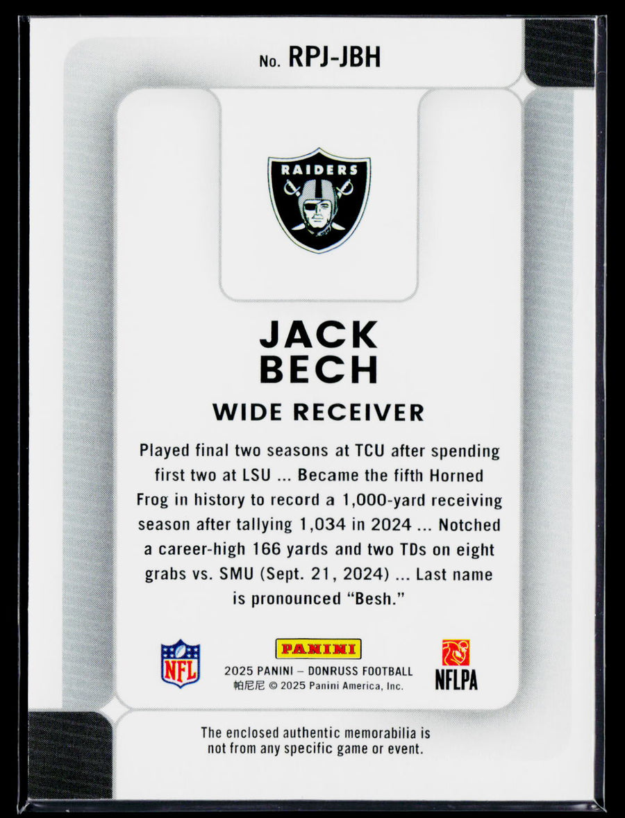 2025 Donruss #RPJ-JBH Jack Bech Rookie Phenom Jerseys