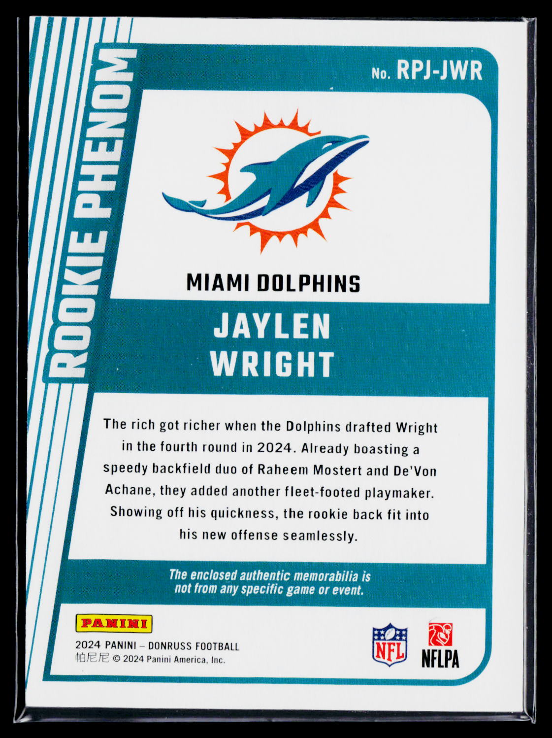 2024 Donruss #RPJ-JWR Jaylen Wright Rookie Phenom Jerseys
