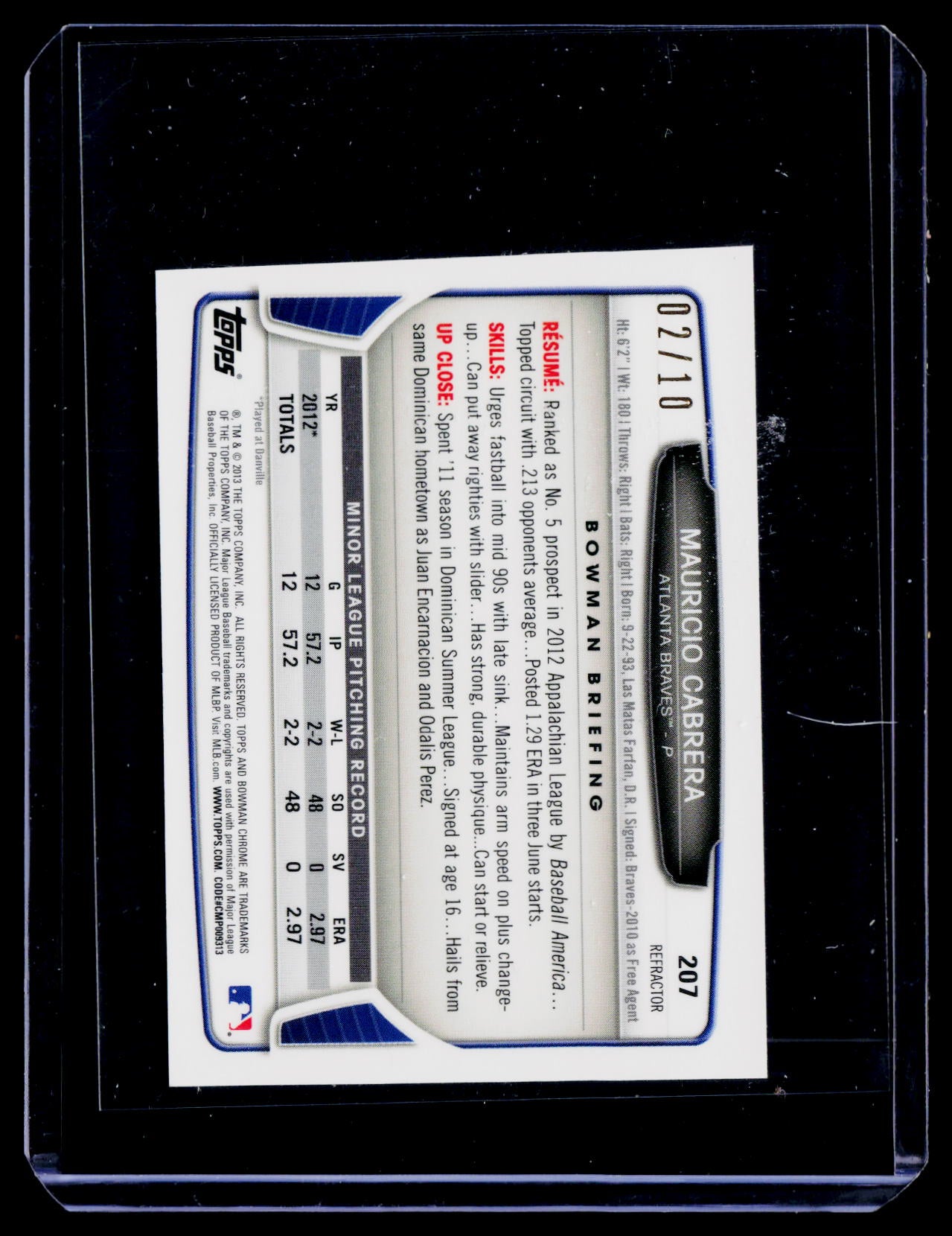 2013 Bowman Chrome Mini #207 Mauricio Cabrera Red Refractors #/10