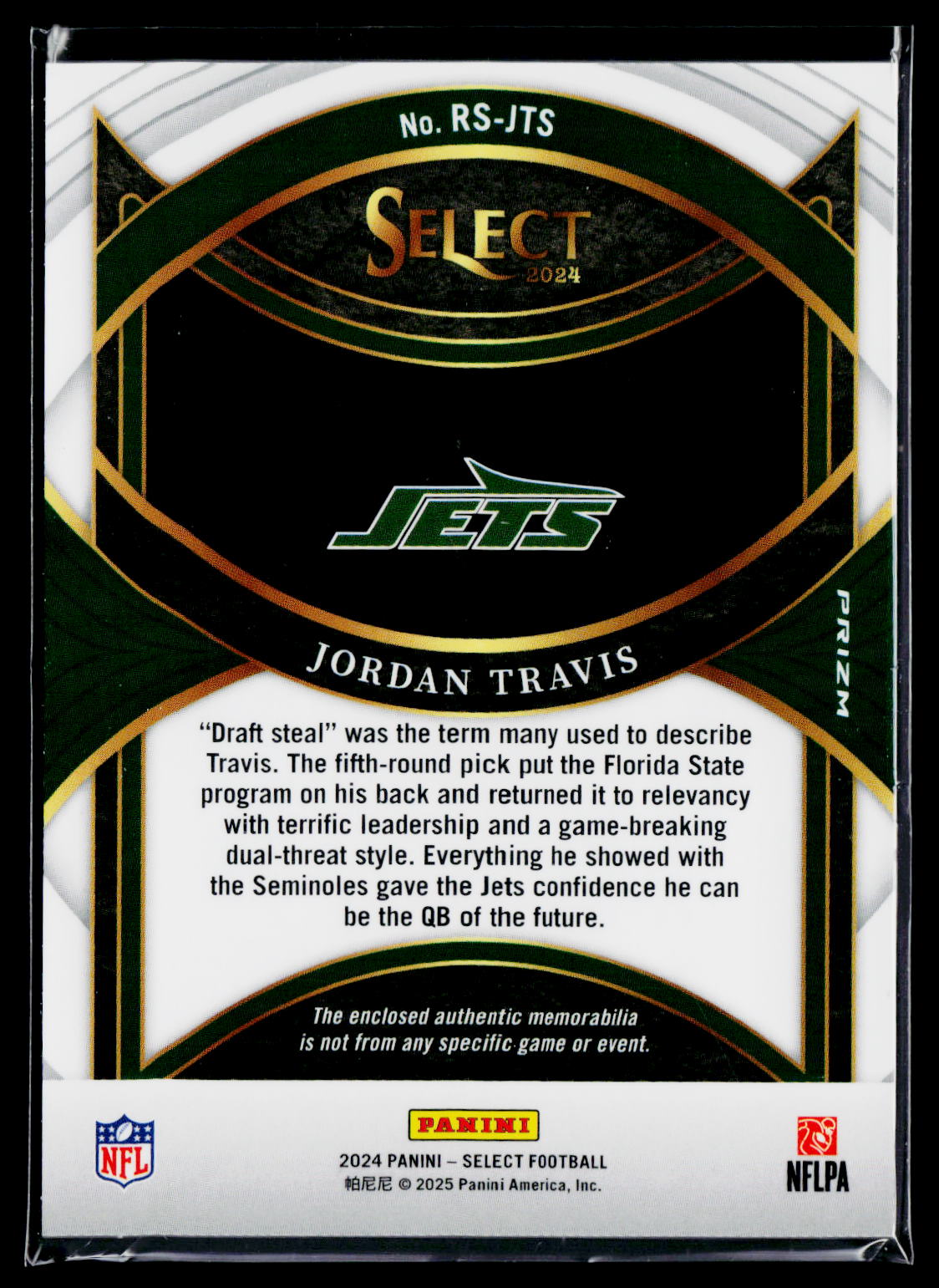 2024 Panini Select #RS-JTS Jordan Travis Rookie Swatches Red Prizm