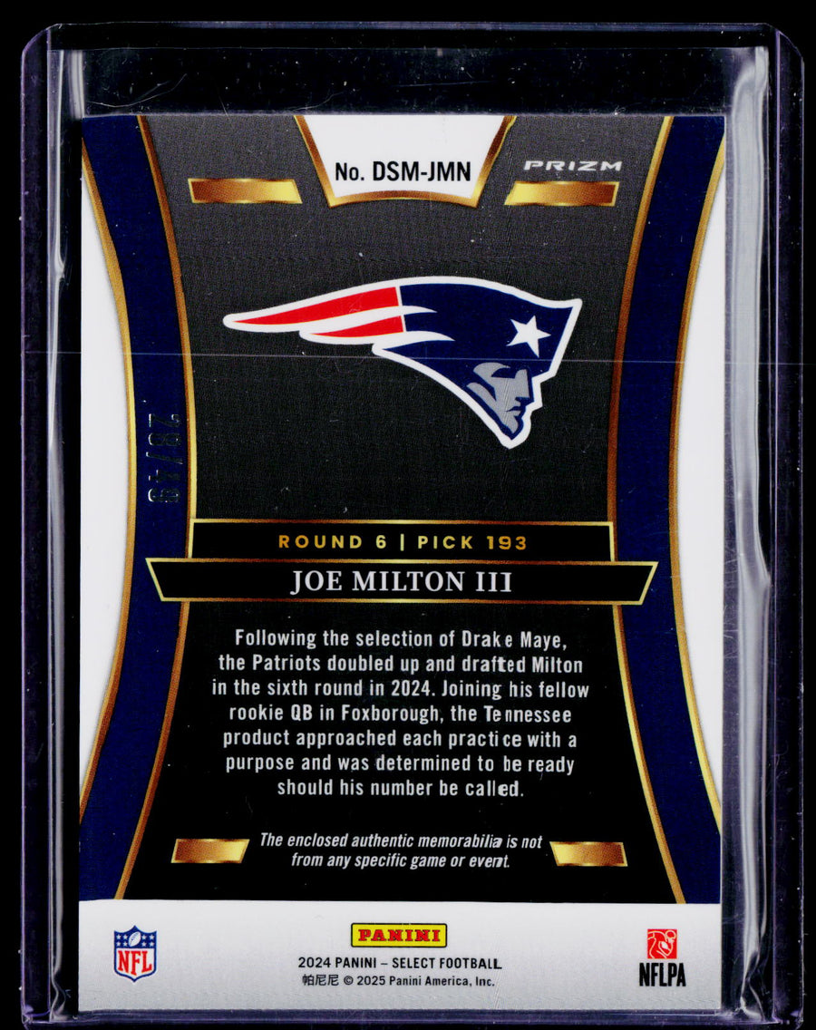 2024 Panini Select #DSM-JMN Joe Milton III Draft Selections Copper Prizm #/49