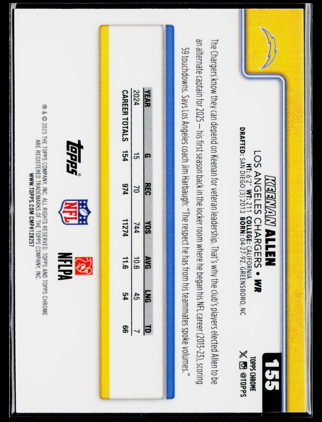 2025 Topps Chrome #155 Keenan Allen