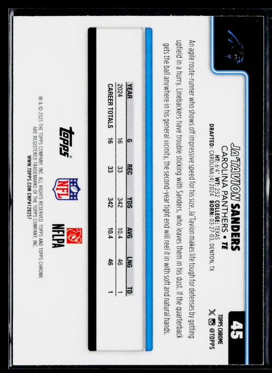2025 Topps Chrome #45 Ja'Tavion Sanders Pulsar Refractor