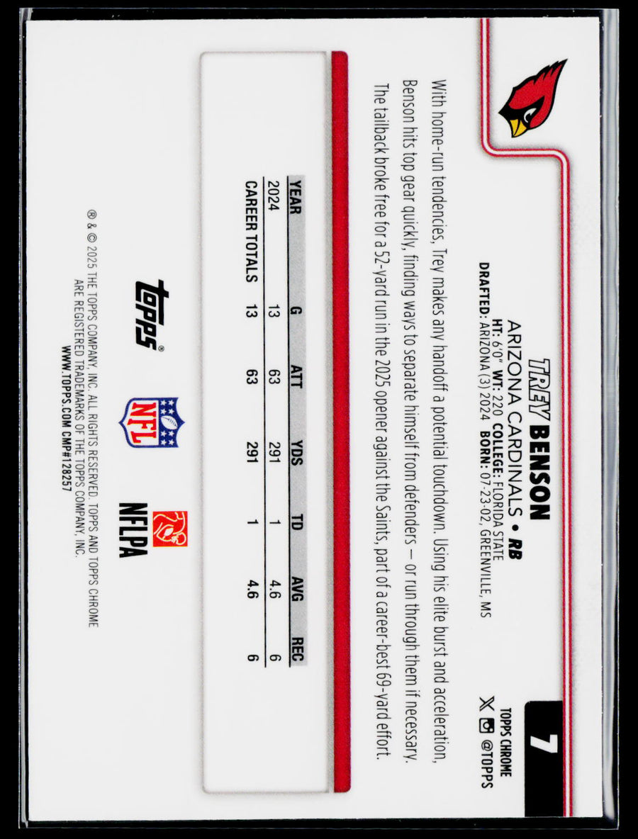 2025 Topps Chrome #7 Trey Benson Red White and Blue Refractor