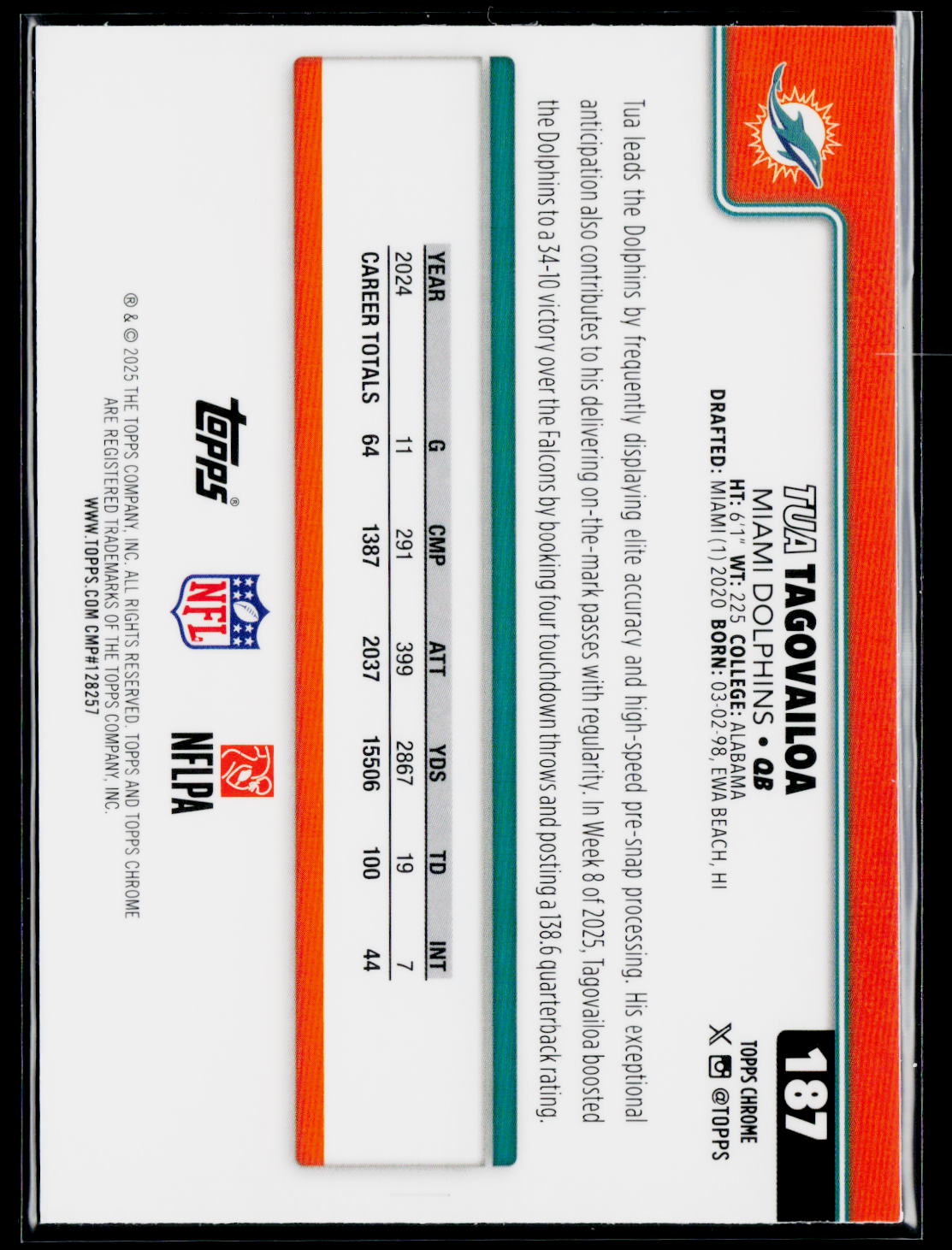 2025 Topps Chrome #187 Tua Tagovailoa