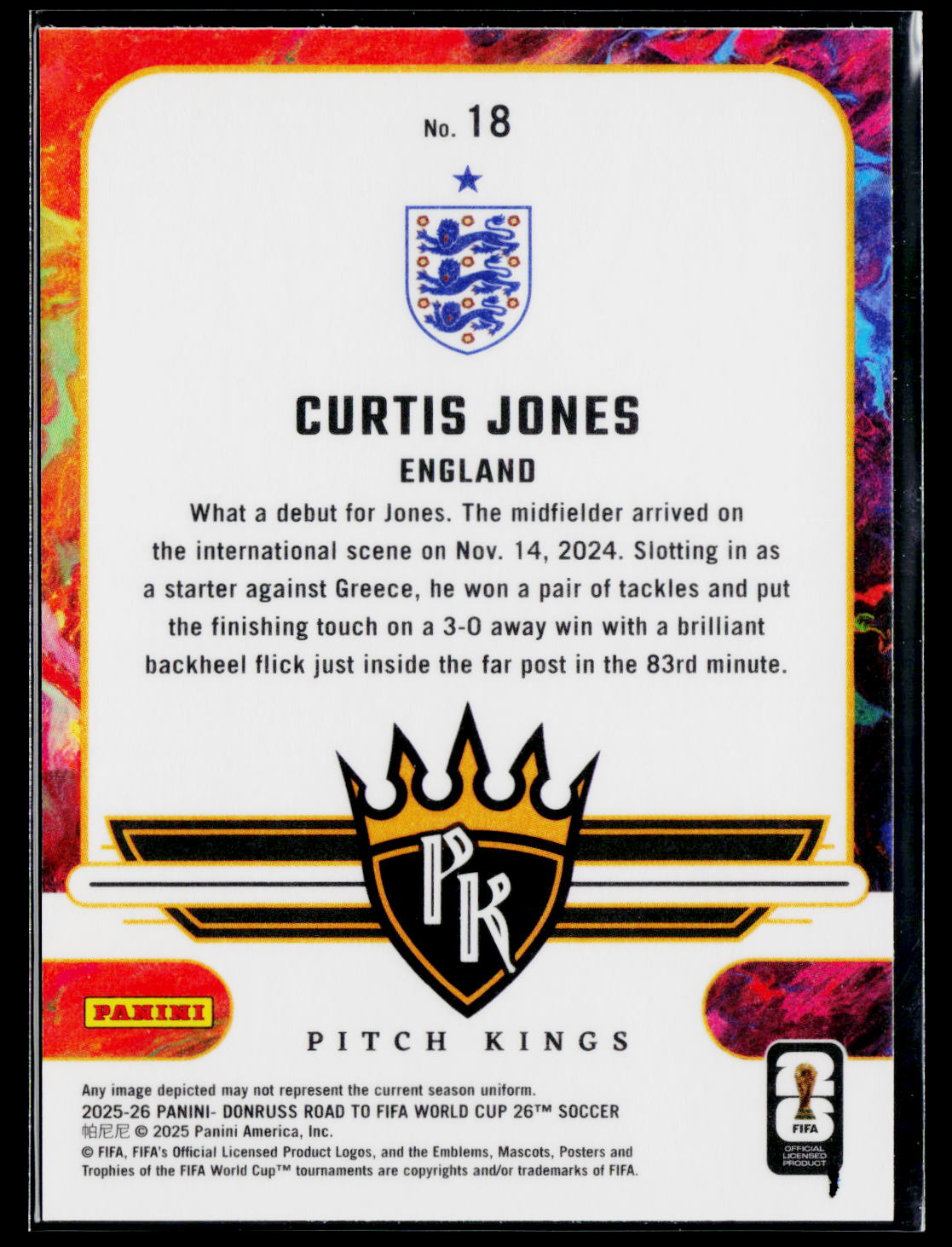 2025-26 Donruss Road to FIFA World Cup #18 Curtis Jones Pitch Kings