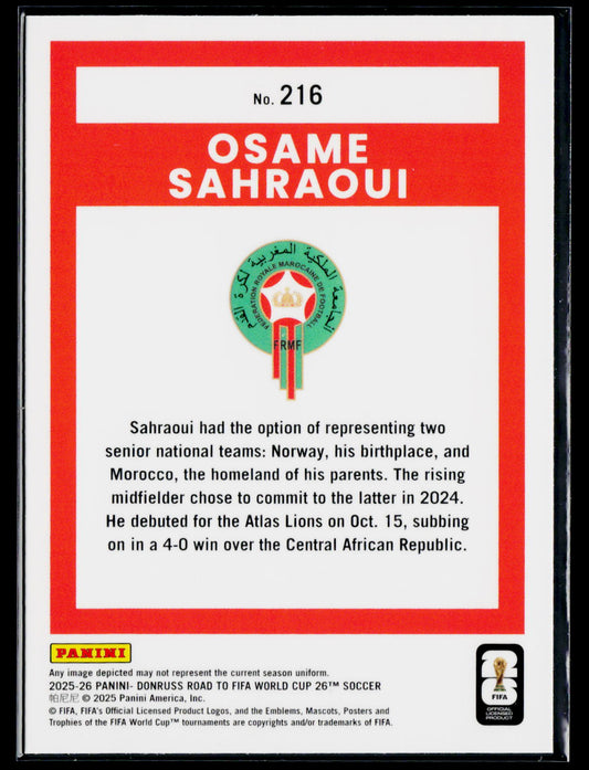 2025-26 Donruss Road to FIFA World Cup #216 Osame Sahraoui