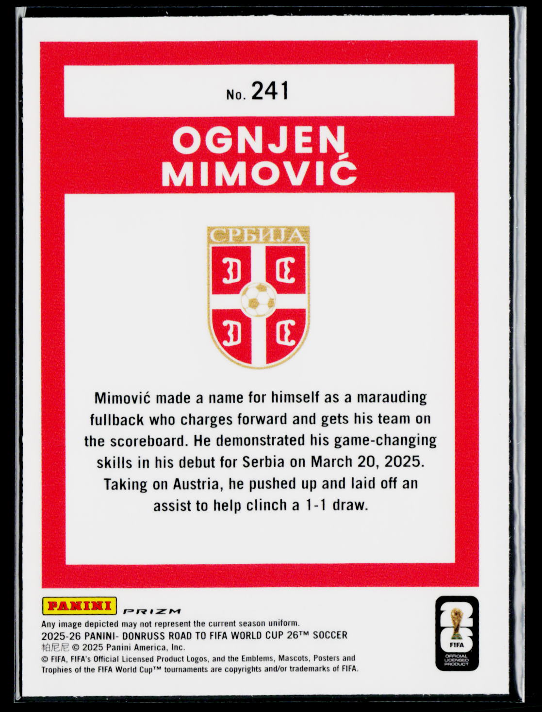 2025-26 Donruss Road to FIFA World Cup #241 Ognjen Mimovic