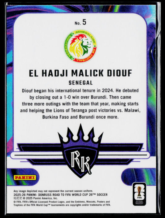2025-26 Donruss Road to FIFA World Cup #5 El Hadji Malick Diouf Rookie Kings