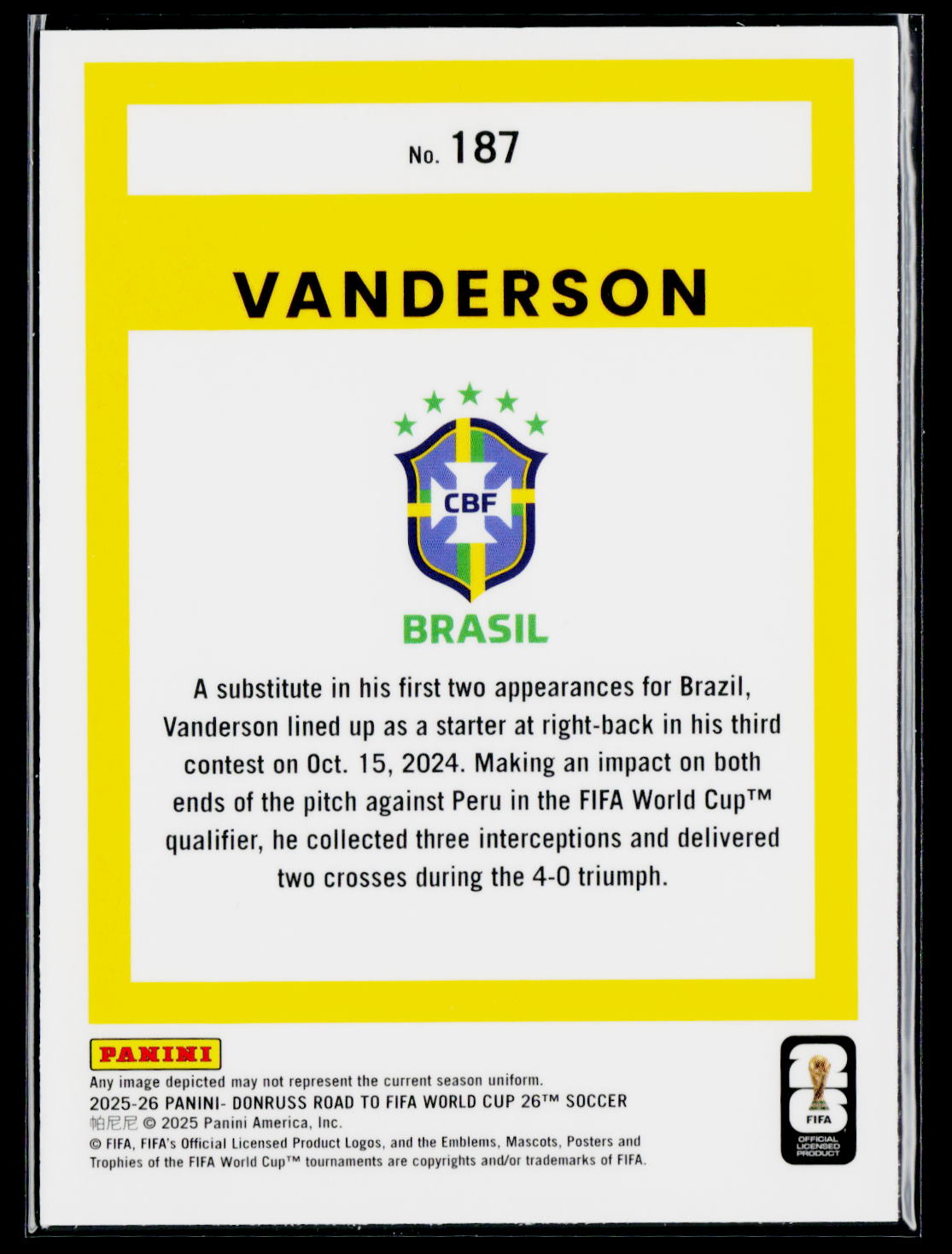 2025-26 Donruss Road to FIFA World Cup #187 Vanderson