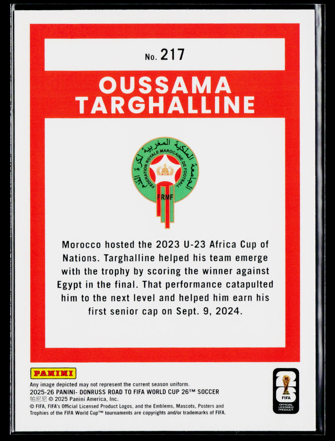 2025-26 Donruss Road to FIFA World Cup #217 Oussama Targhalline