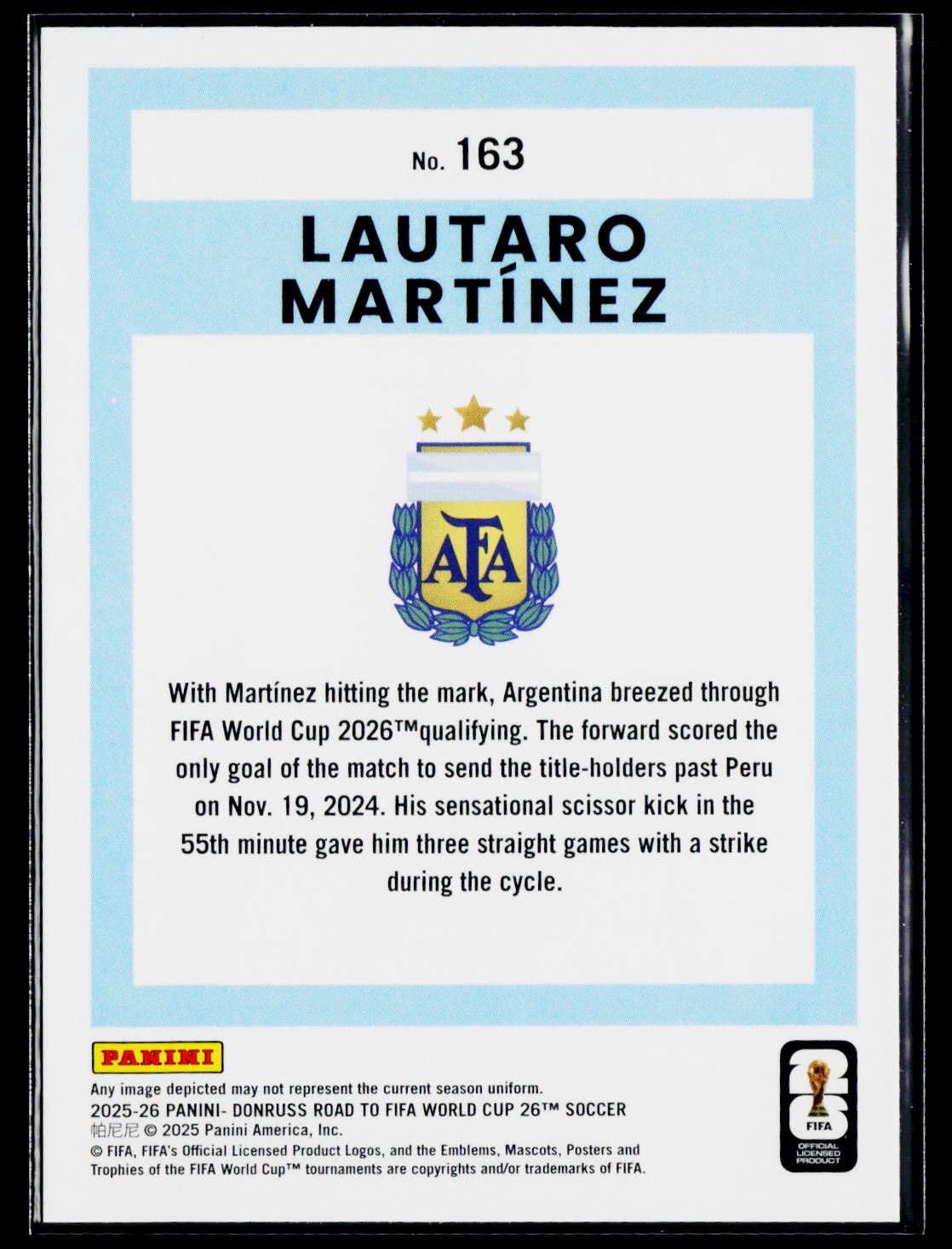2025-26 Donruss Road to FIFA World Cup #163 Lautaro Martinez
