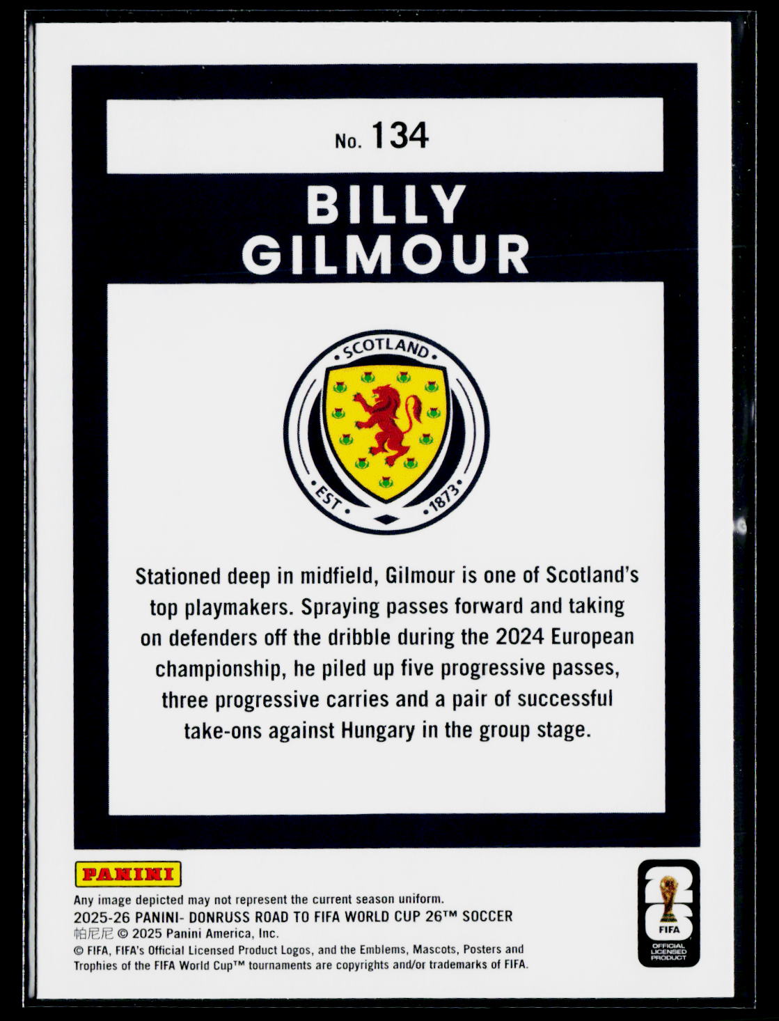 2025-26 Donruss Road to FIFA World Cup #134 Billy Gilmour