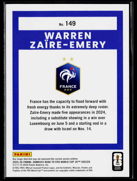 2025-26 Donruss Road to FIFA World Cup #149 Warren Zaire-Emery