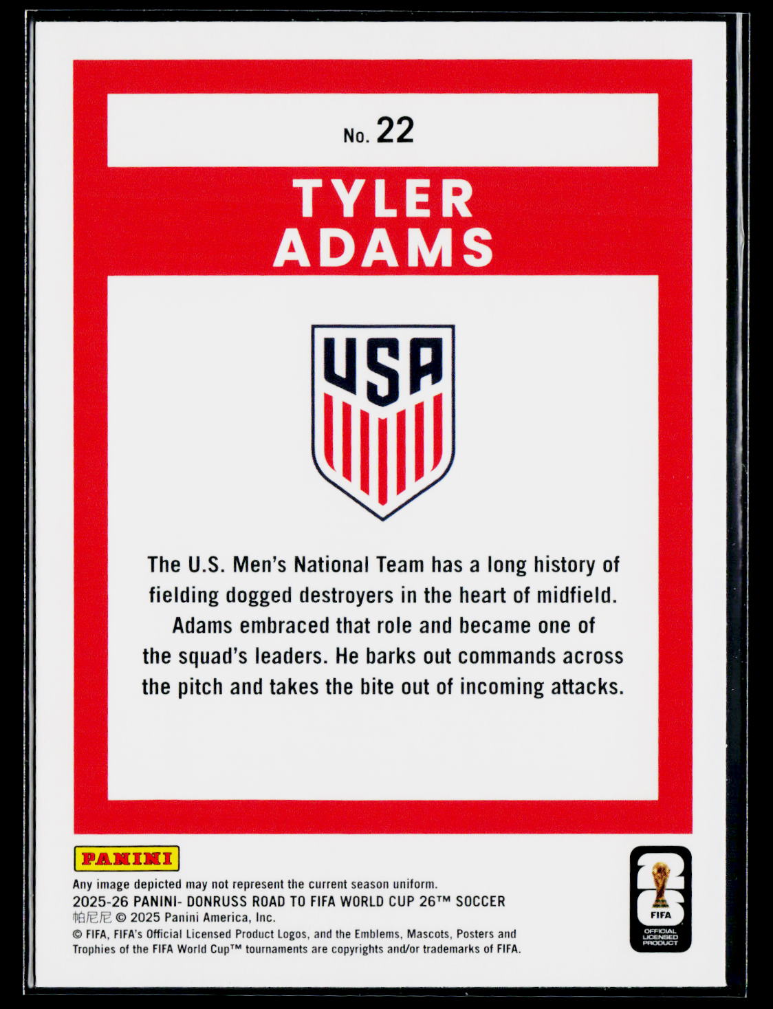 2025-26 Donruss Road to FIFA World Cup #22 Tyler Adams
