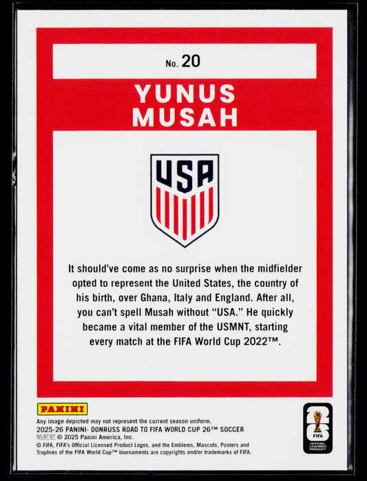 2025-26 Donruss Road to FIFA World Cup #20 Yunus Musah