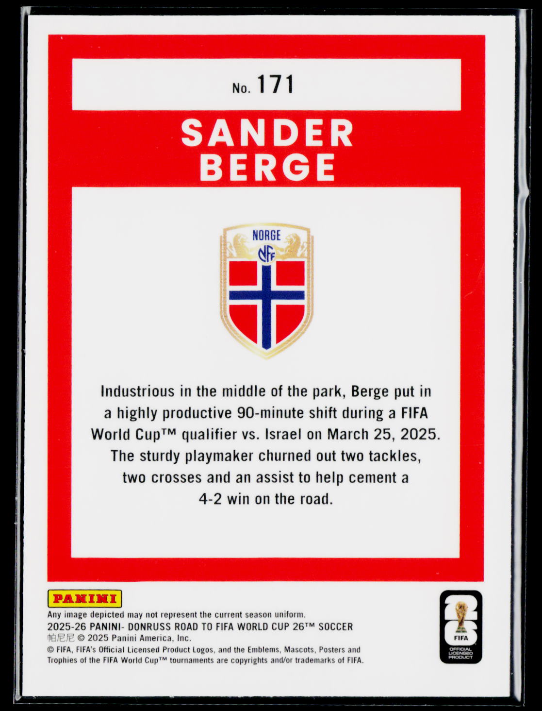 2025-26 Donruss Road to FIFA World Cup #171 Sander Berge