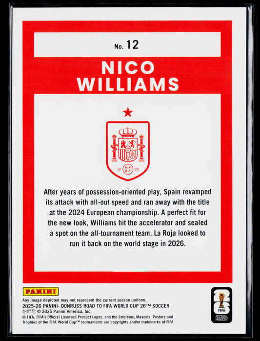 2025-26 Donruss Road to FIFA World Cup #12 Nico Williams