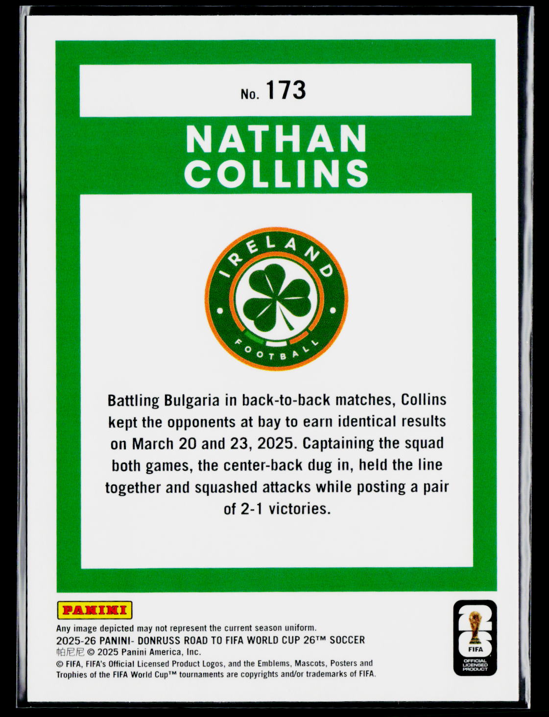 2025-26 Donruss Road to FIFA World Cup #173 Nathan Collins