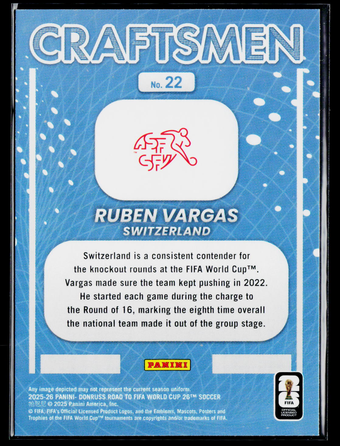 2025-26 Donruss Road to FIFA World Cup #22 Ruben Vargas Craftsen