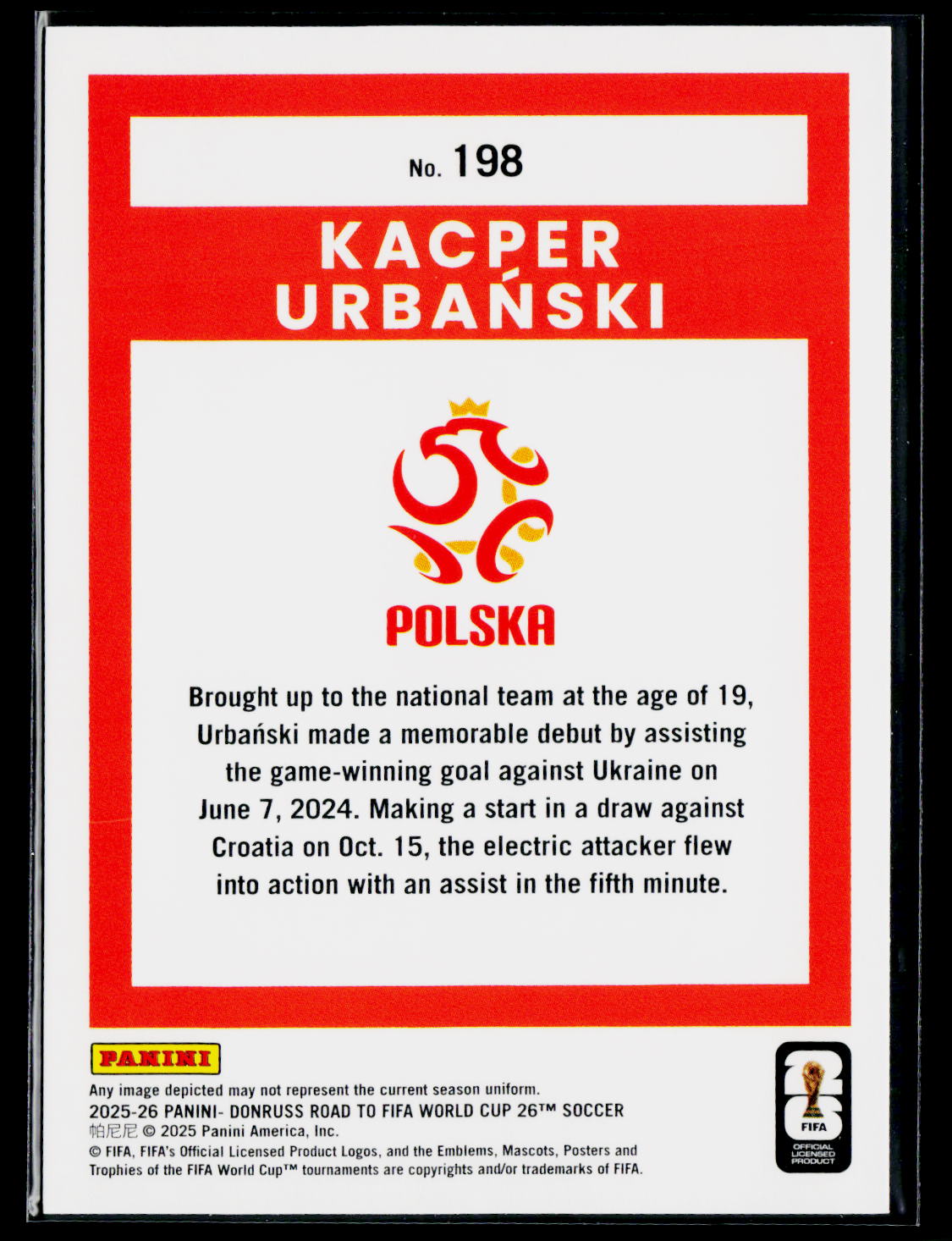 2025-26 Donruss Road to FIFA World Cup #198 Kacper Urbanski