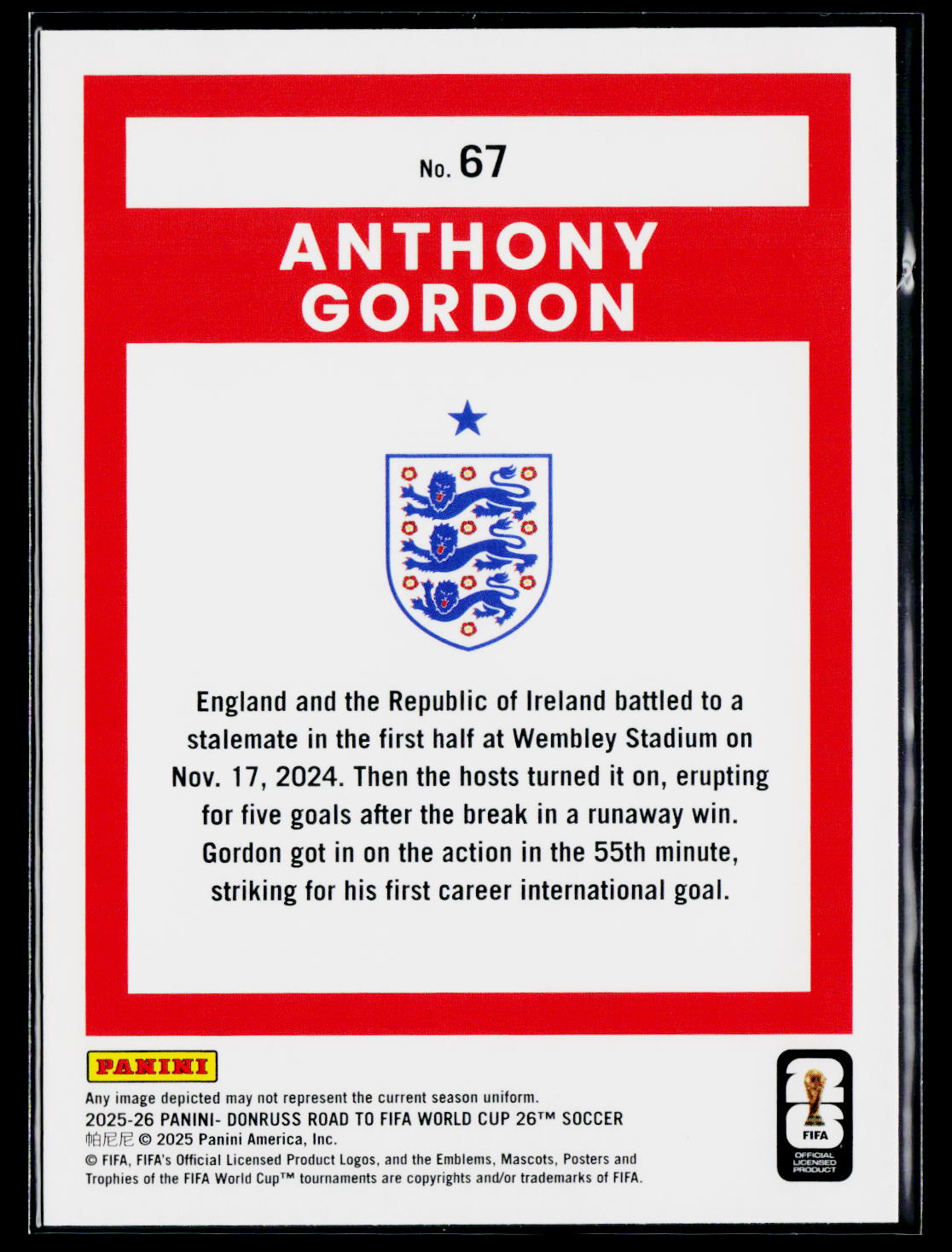 2025-26 Donruss Road to FIFA World Cup #67 Anthony Gordon