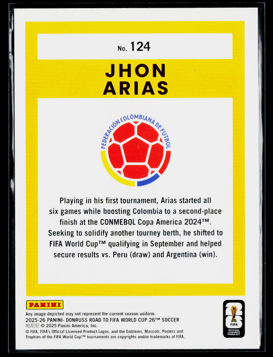 2025-26 Donruss Road to FIFA World Cup #124 Jhon Arias
