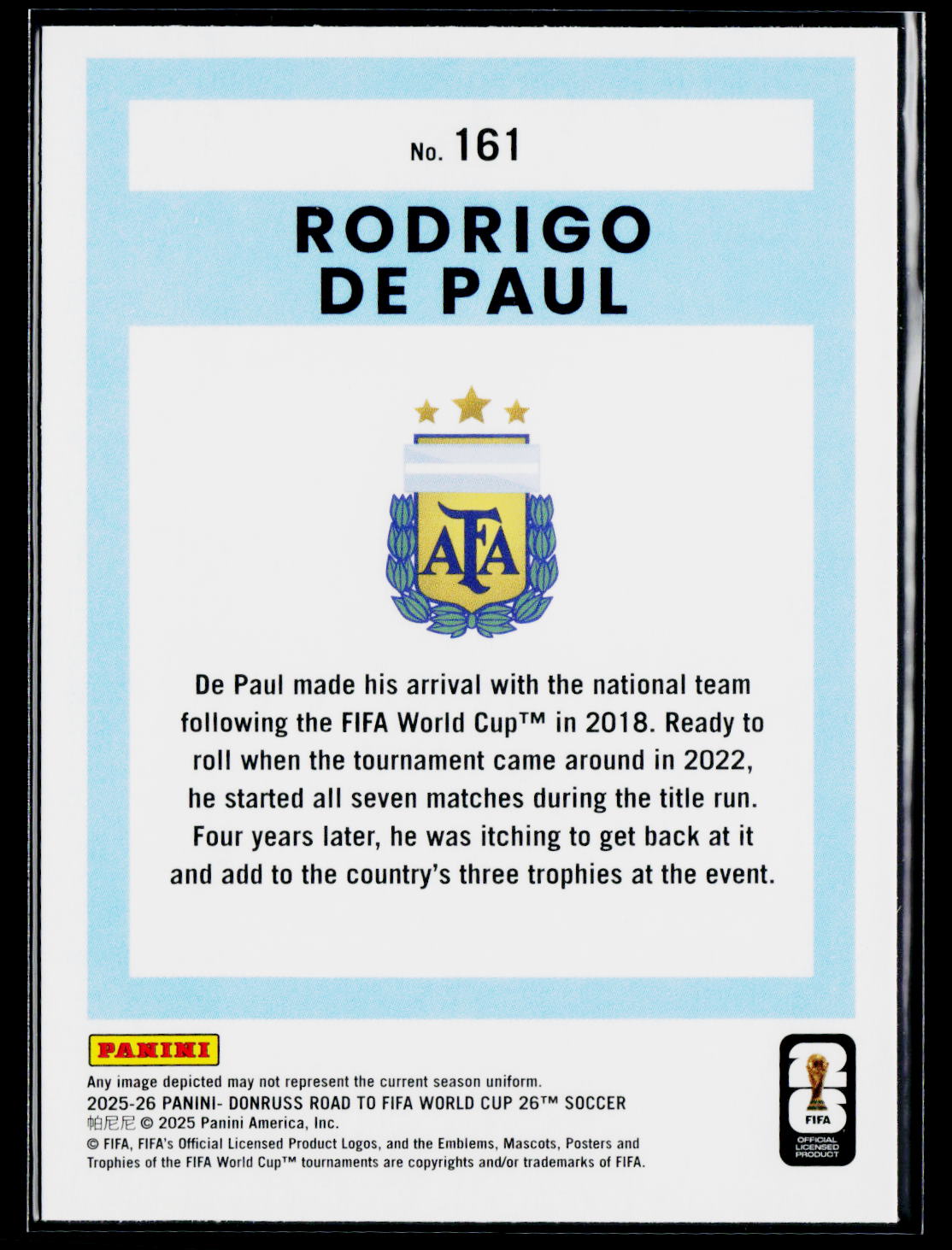 2025-26 Donruss Road to FIFA World Cup #161 Rodrigo de Paul