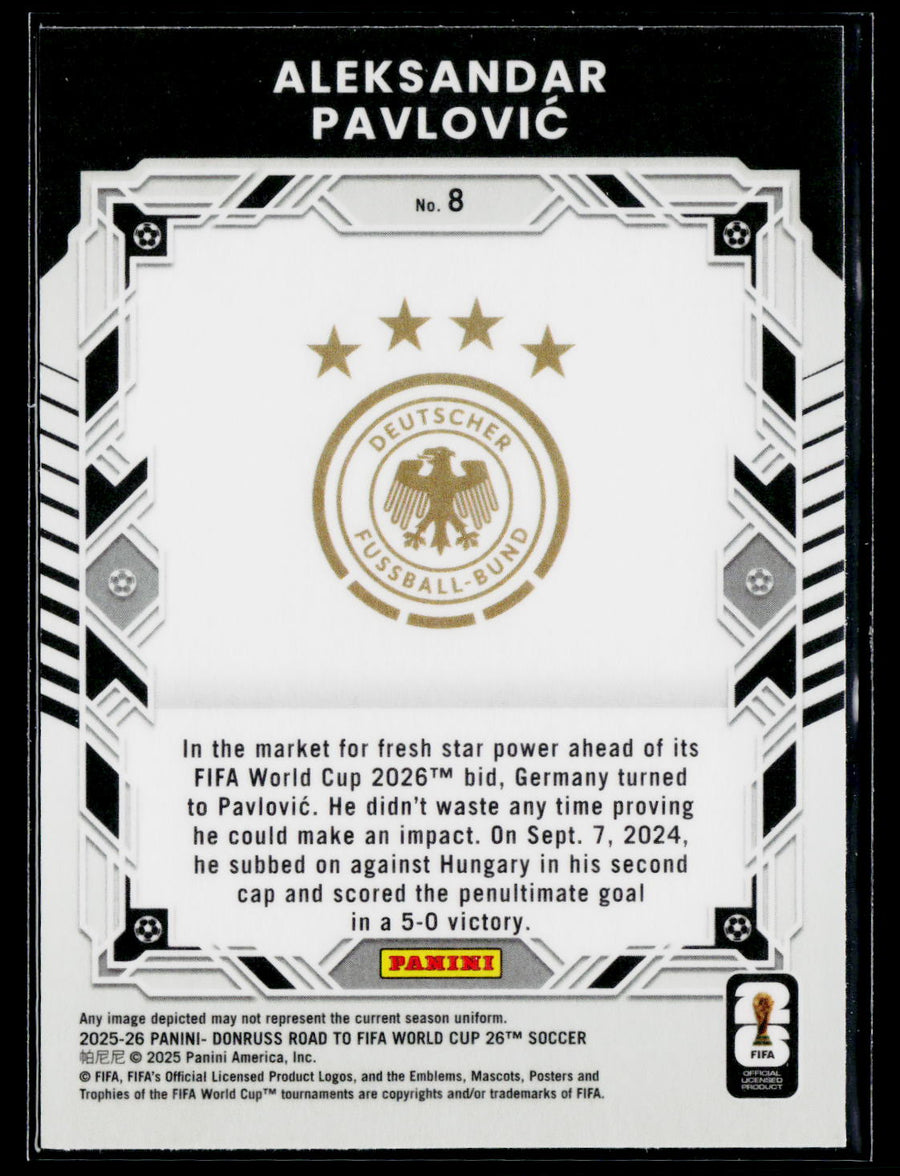 2025-26 Donruss Road to FIFA World Cup #8 Aleksandar Pavlovic Elite Series