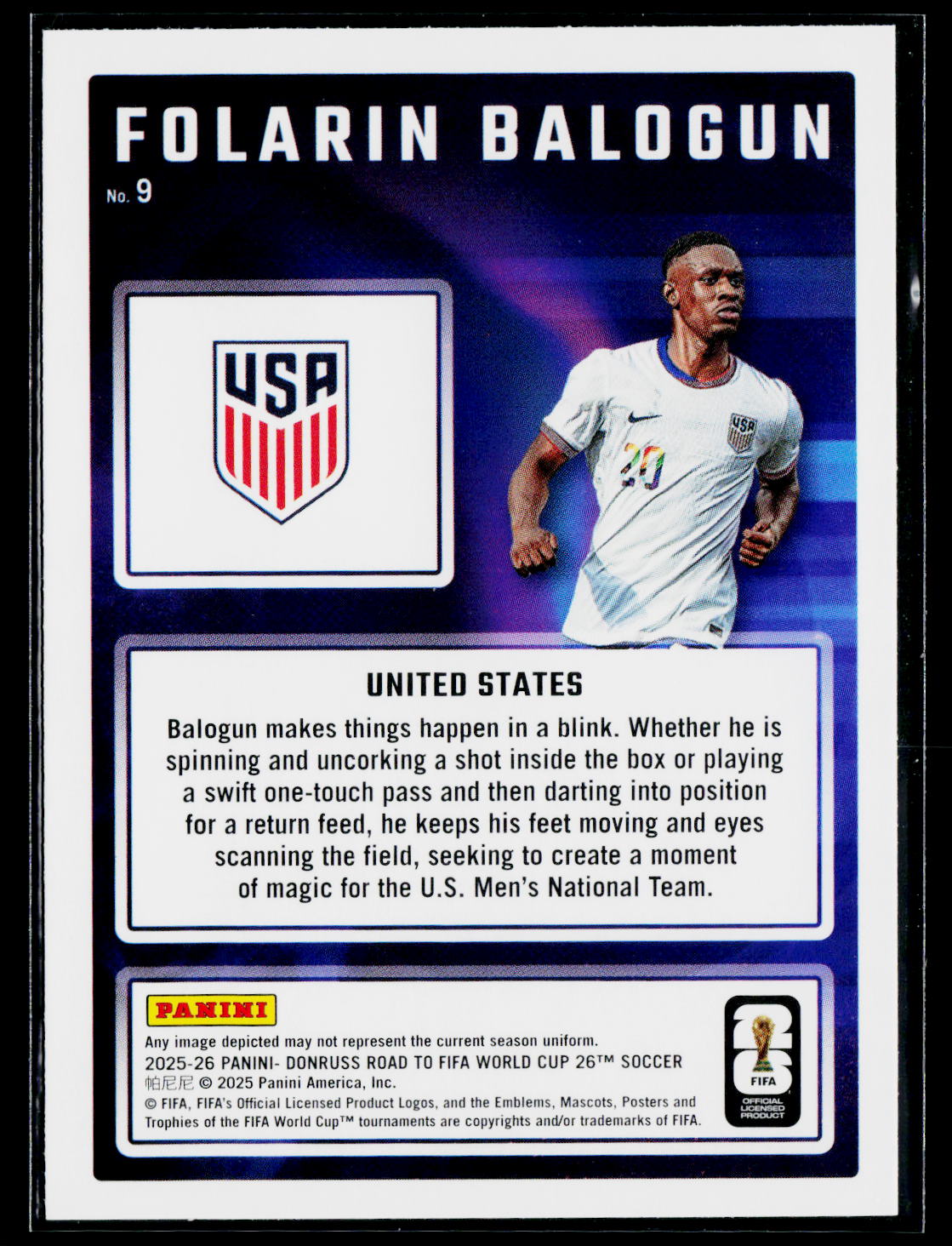 2025-26 Donruss Road to FIFA World Cup #9 Folarin Balogun Magicians