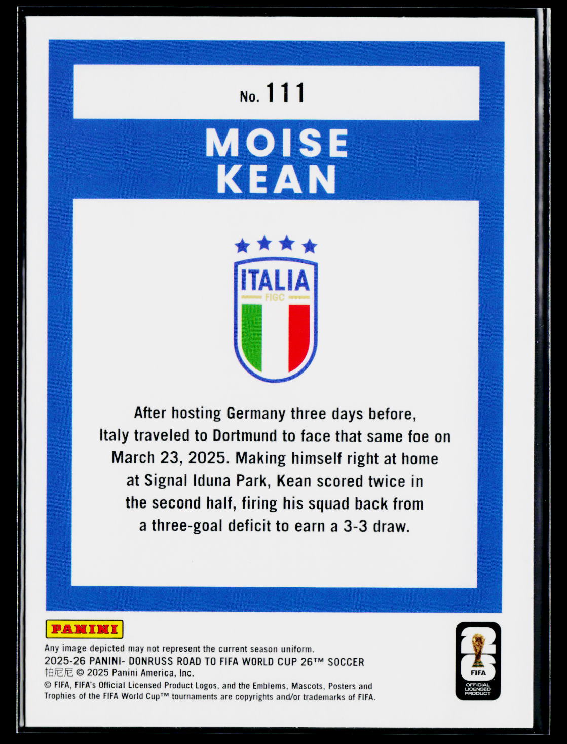 2025-26 Donruss Road to FIFA World Cup #111 Moise Kean