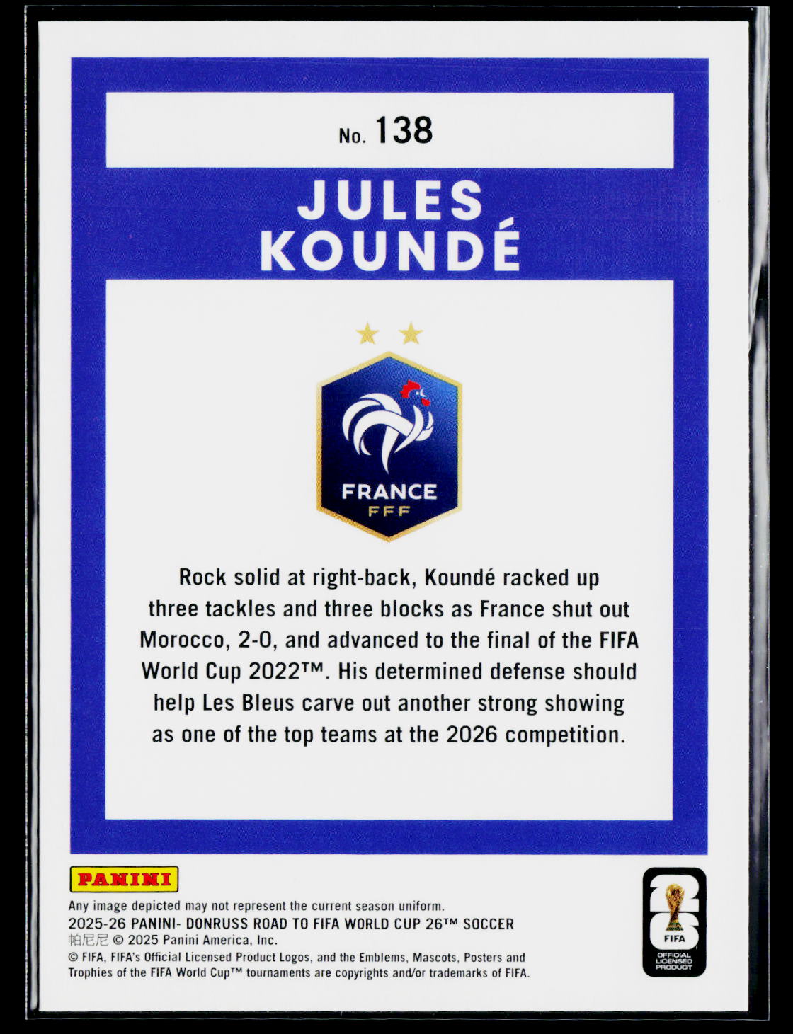 2025-26 Donruss Road to FIFA World Cup #138 Jules Kounde