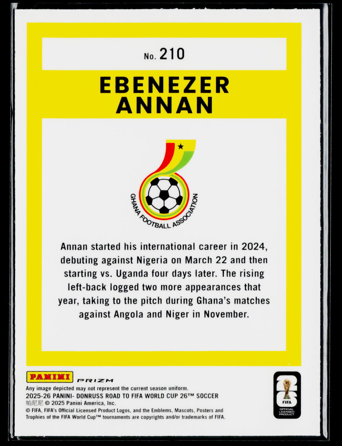 2025-26 Donruss Road to FIFA World Cup #210 Ebenezer Annan