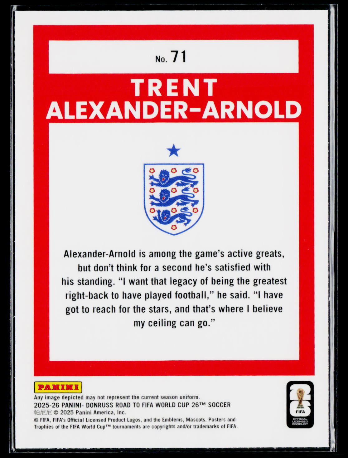 2025-26 Donruss Road to FIFA World Cup #71 Trent Alexander-Arnold