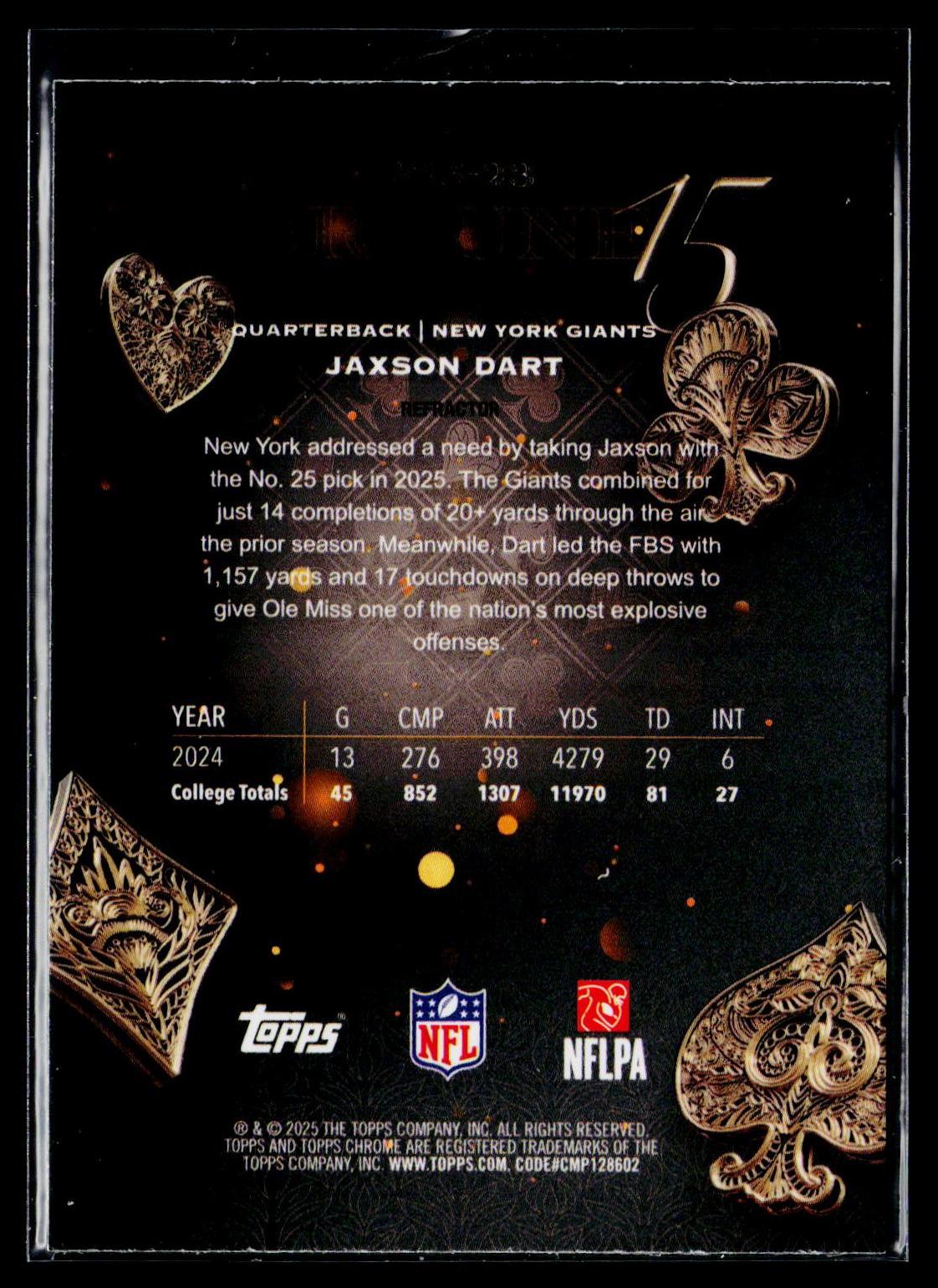2025 Topps Chrome #F15-23 Jaxson Dart Fortune 15-Fractor
