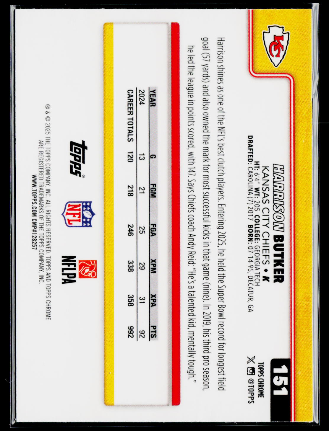 2025 Topps Chrome #151 Harrison Butker