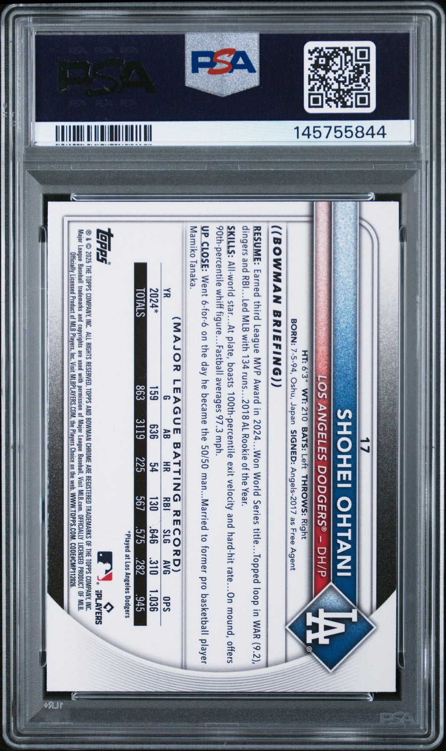 2025 Bowman Chrome #17 Shohei Ohtani Geometric Refractor PSA 9