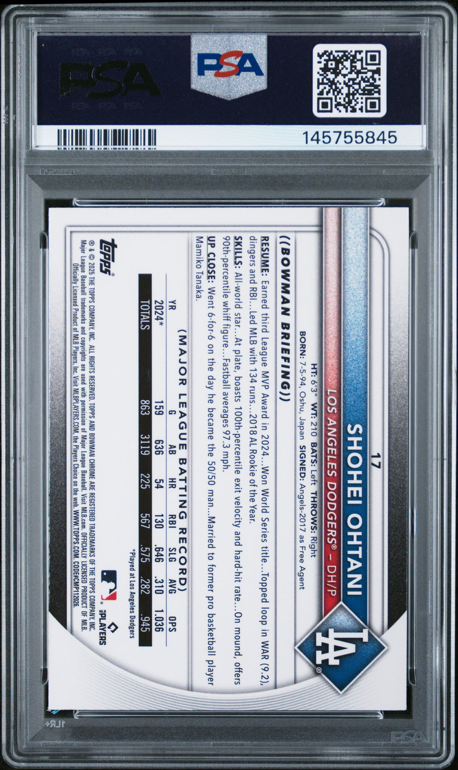2025 Bowman Chrome #17 Shohei Ohtani Geometric Refractor PSA 9