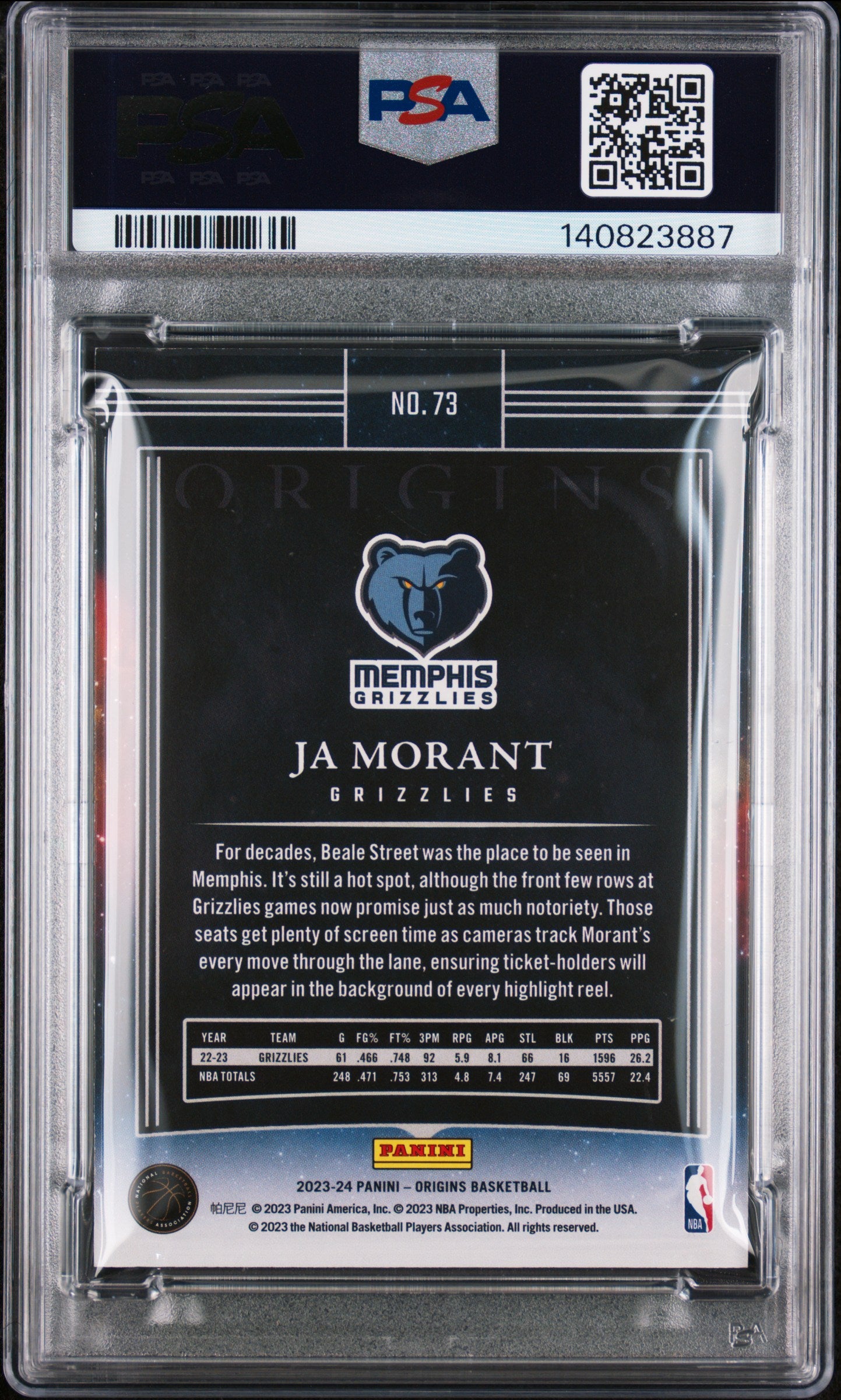 2023 Panini Origins #73 Ja Morant Swirl Fotl /3 PSA 7