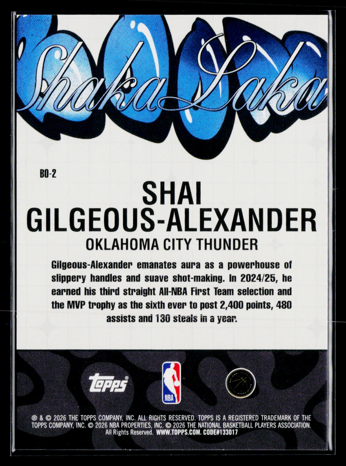 2025-26 Hoops #BO-2 Shai Gilgeous-Alexander Boom Shaka Laka