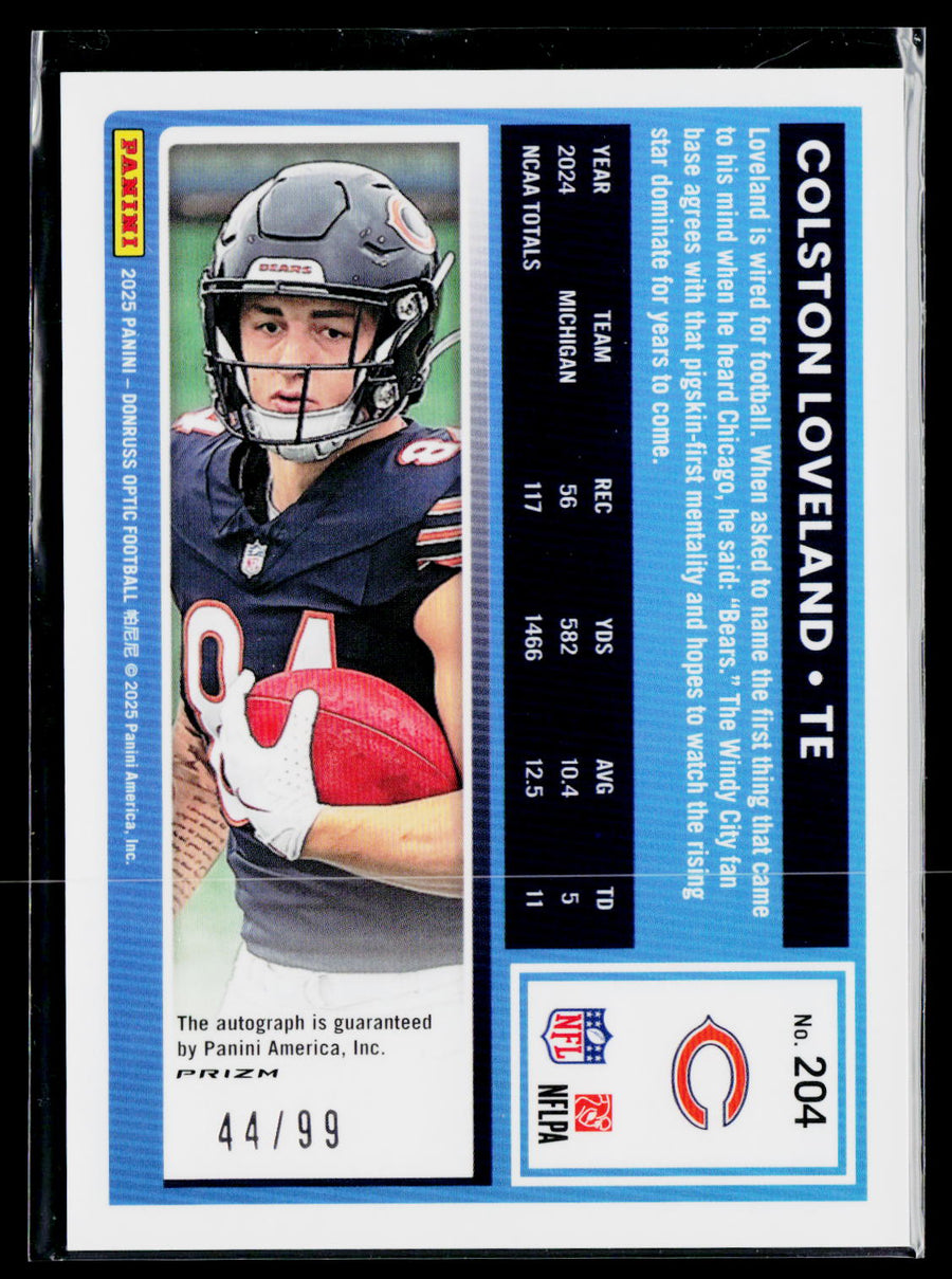 2025 Donruss Optic 204 Colston Loveland Autographs Neon Yellow #/99