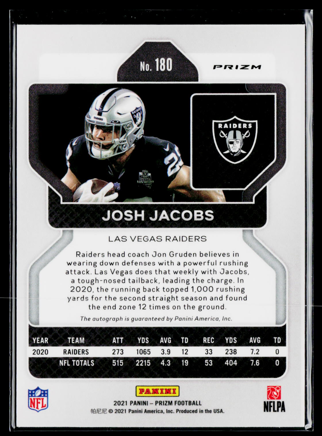 2021 Panini Prizm #180 Josh Jacobs Autograhph